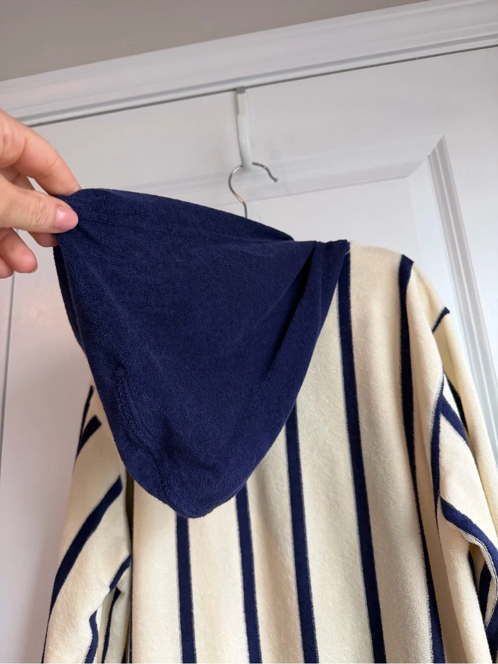 J. Crew Crewcuts Kids Hooded Pullover Towel Terry Cream Blue Stripes NWT Size XL